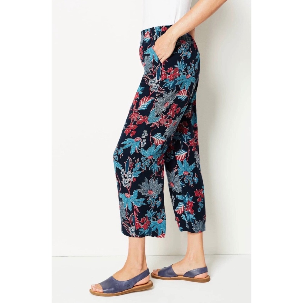 J. Jill Women L Tropical Print Wide Leg Crop Pull On Pant Sarasa Island Summer